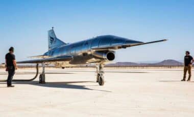 The Hermeus Quarterhorse Mk 1 seen on the lakebed at Edwards AFB