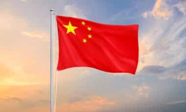 The flag of China is waving in the sky