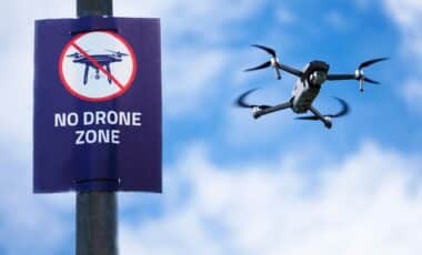 A '' No drone zone '' sign