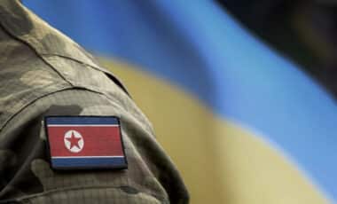 North Korean flag in military uniform